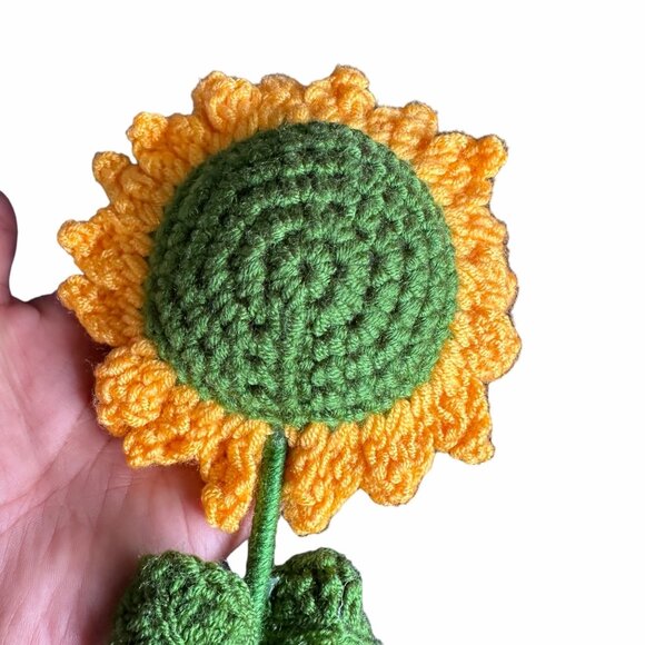 Crochet Sunflower Knit Handmade Artificial Flower Arrangement Yellow Decor Gift - Picture 4 of 6